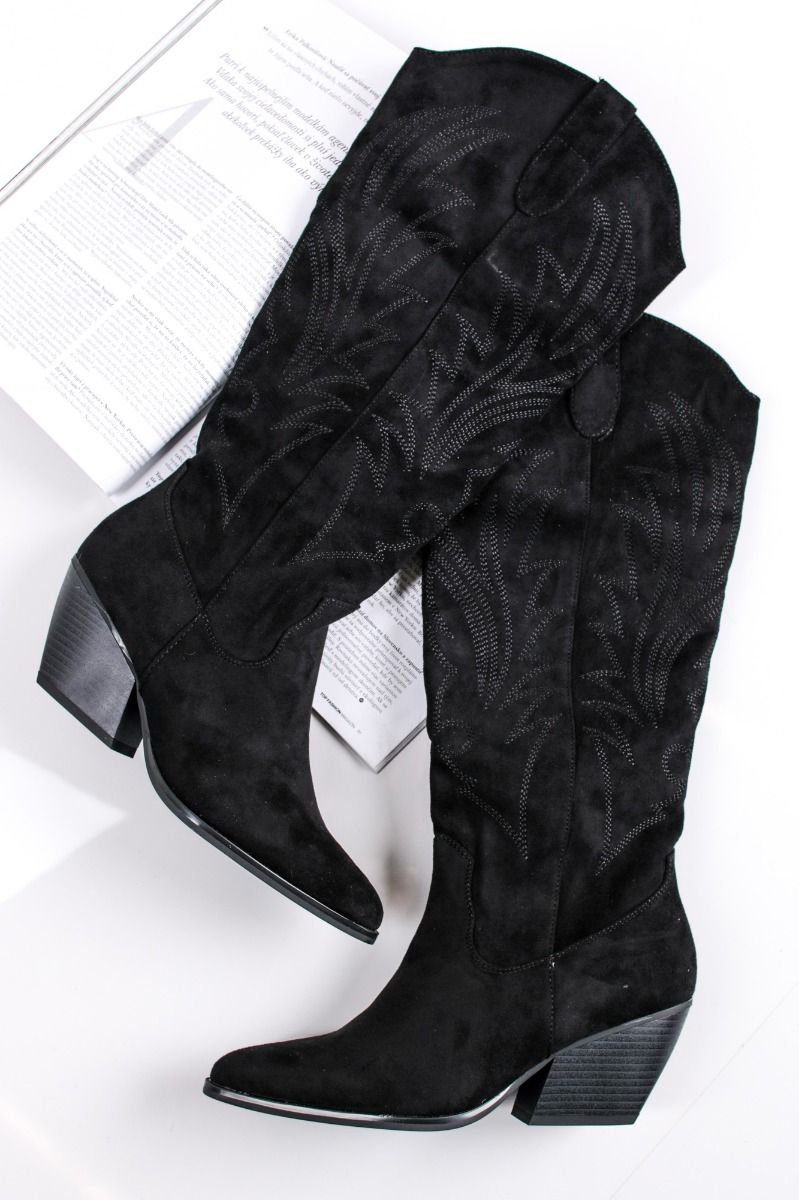 Botte Santiags suédine style Cowboy, Noire
