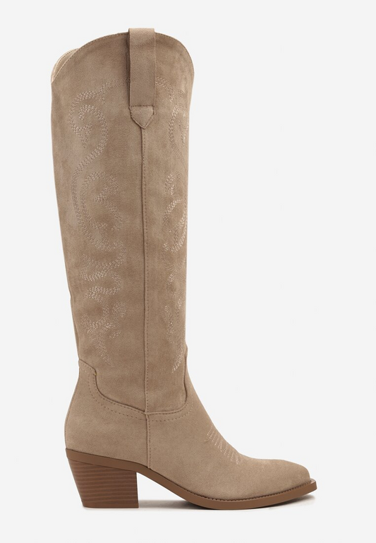 Botte Santiags suédine style Cowboy, Taupe
