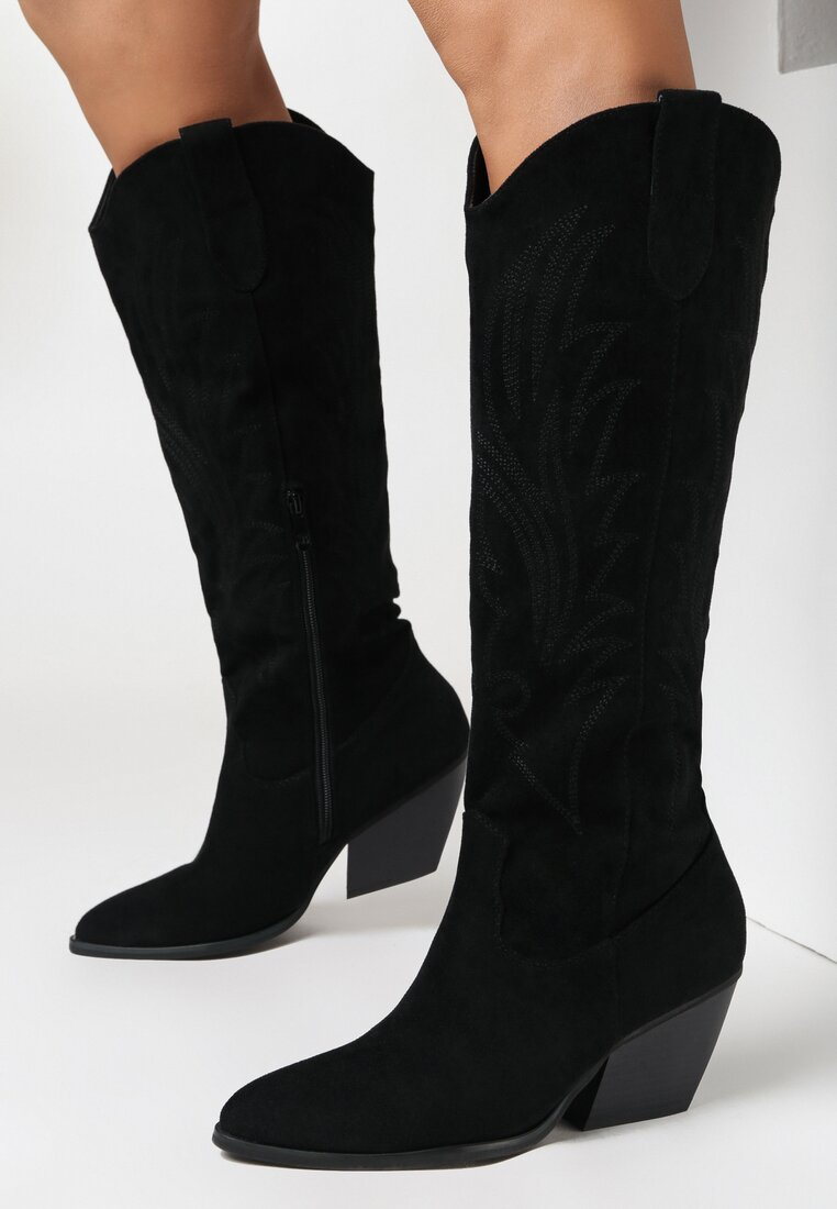 Botte Santiags suédine style Cowboy, Noire