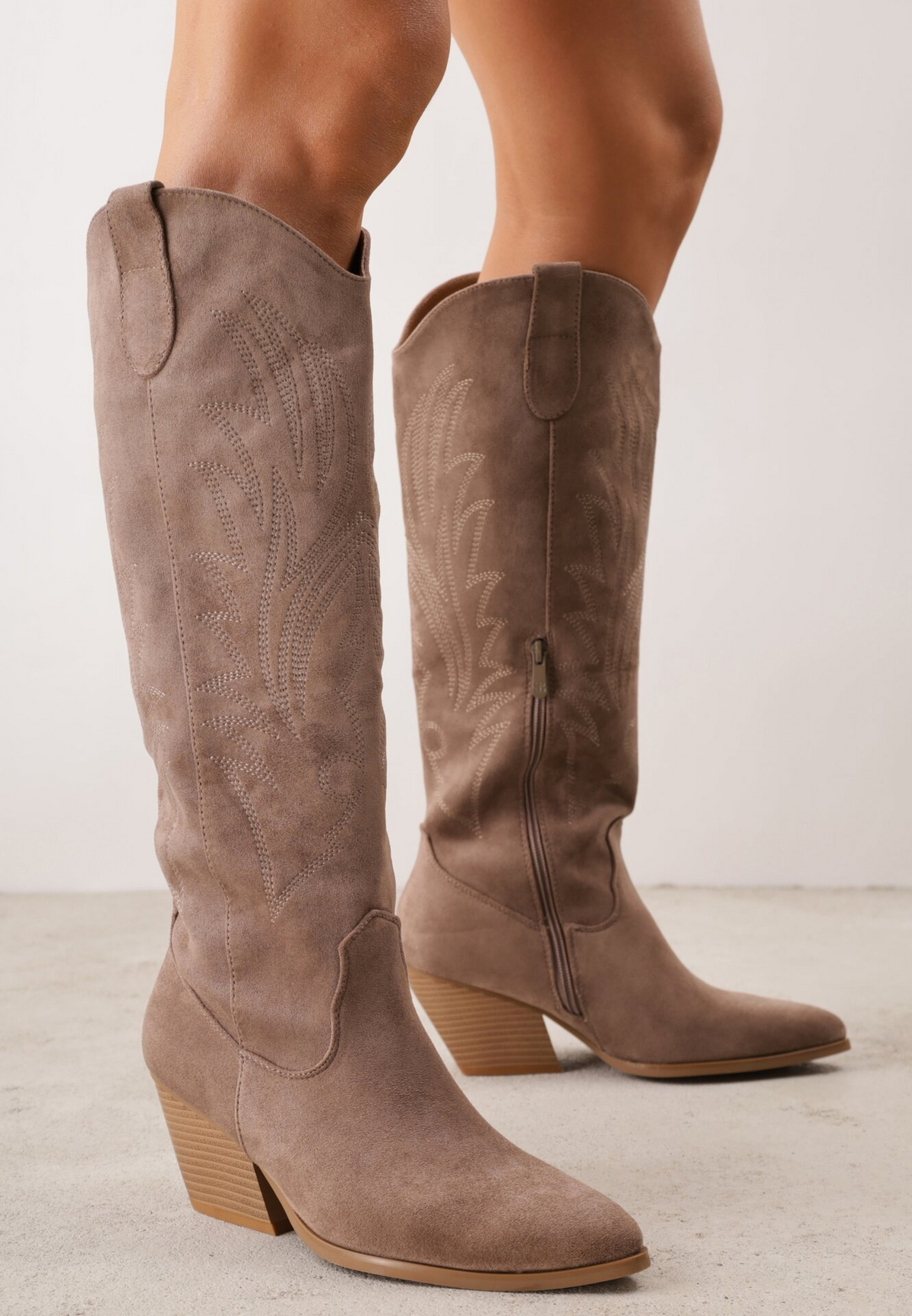 Botte Santiags suédine style Cowboy, Taupe