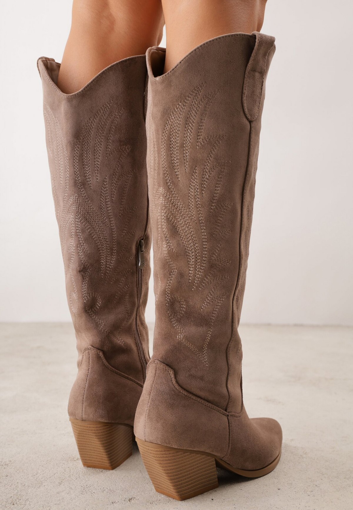 Botte Santiags suédine style Cowboy, Taupe