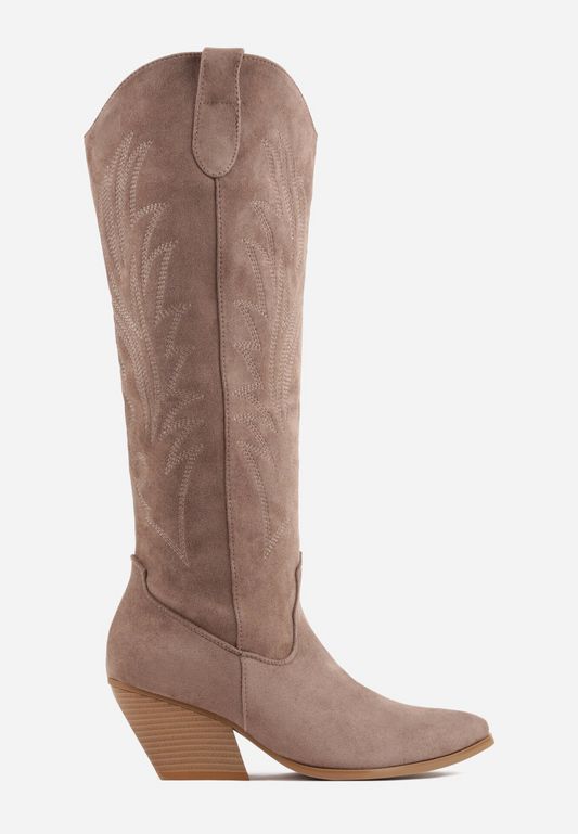 Botte Santiags suédine style Cowboy, Taupe
