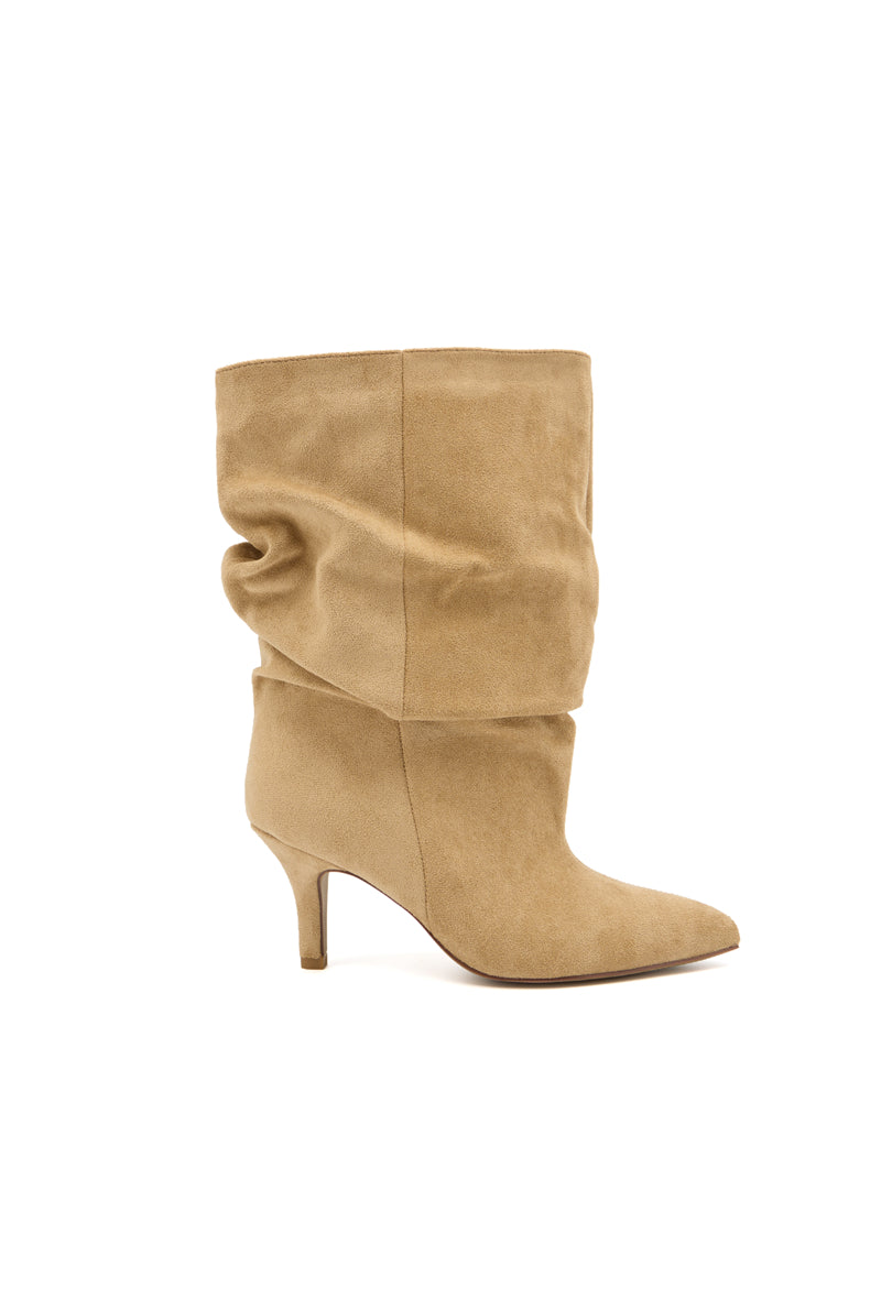 Bottines bout pointu souple plissé à talon, Taupe