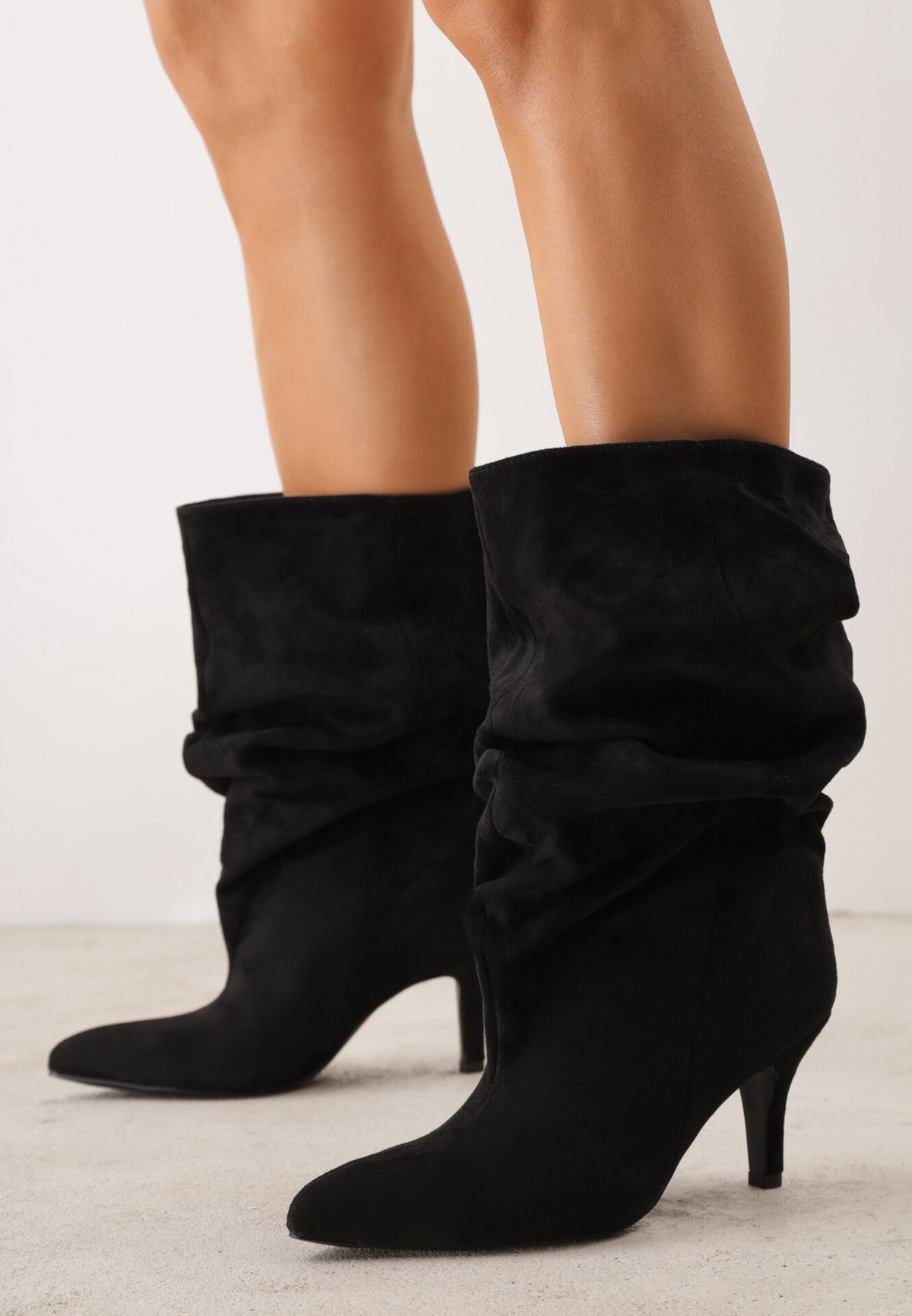 Bottines bout pointu souple plissé à talon - noir