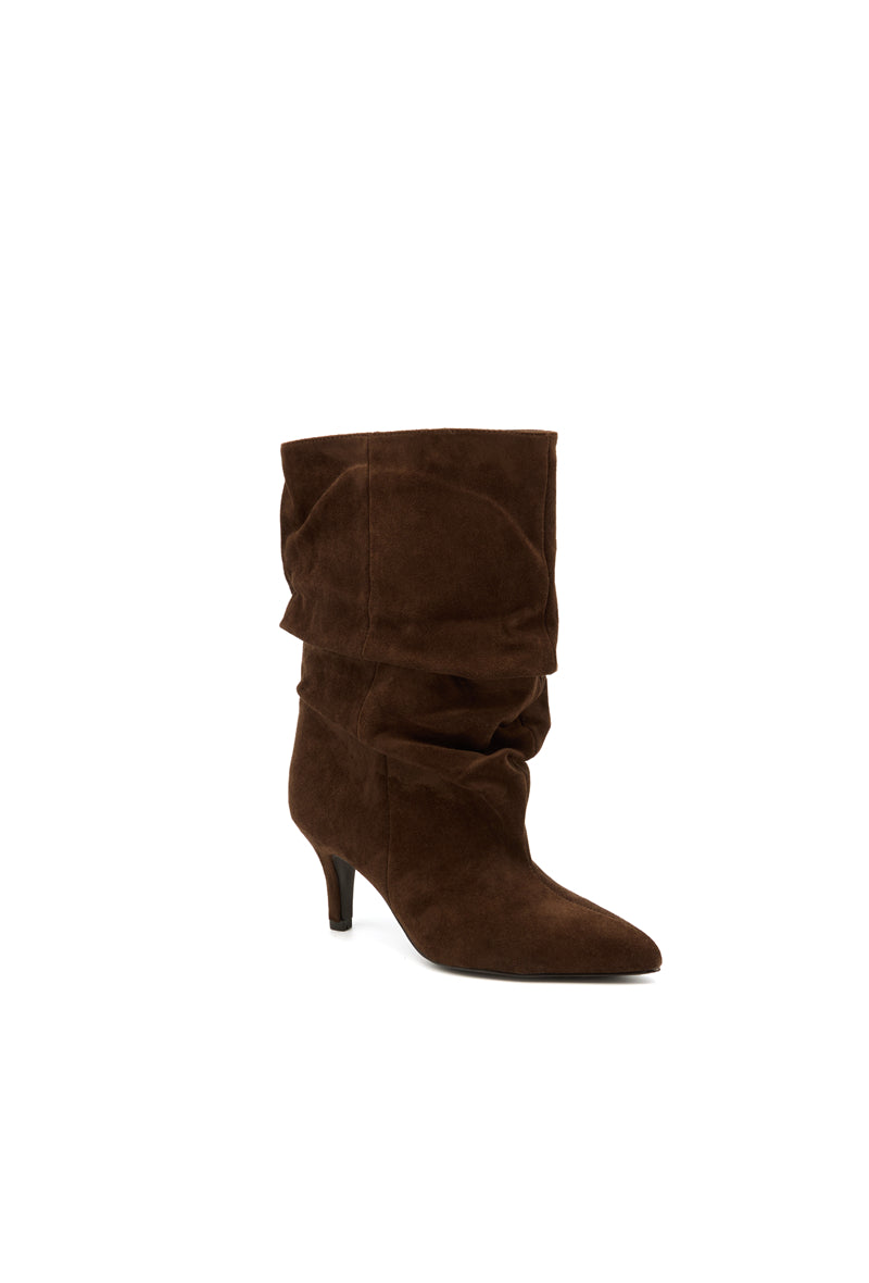 Bottines bout pointu souple plissé à talon, Marron