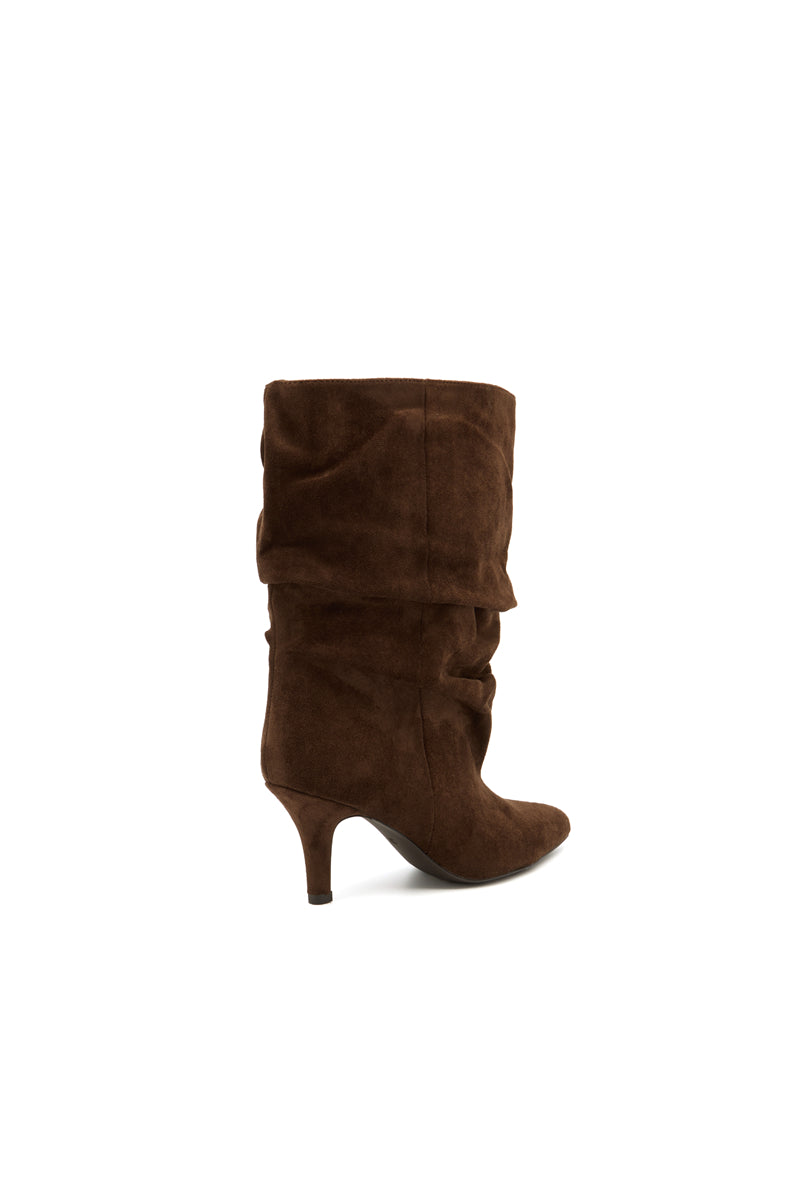 Bottines bout pointu souple plissé à talon, Marron