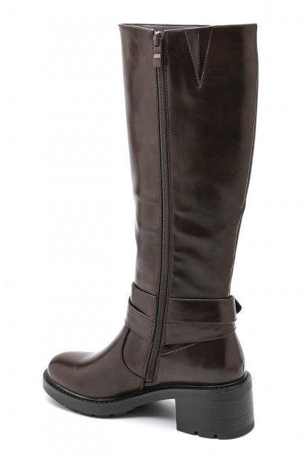 Bottes cavalières plateforme talon bloc, Marron