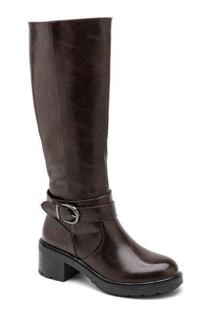 Bottes cavalières plateforme talon bloc, Marron