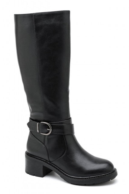 Bottes cavalières plateforme talon bloc, Noir