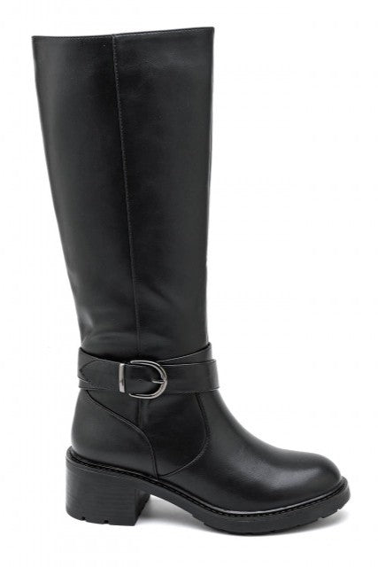 Bottes cavalières plateforme talon bloc, Noir