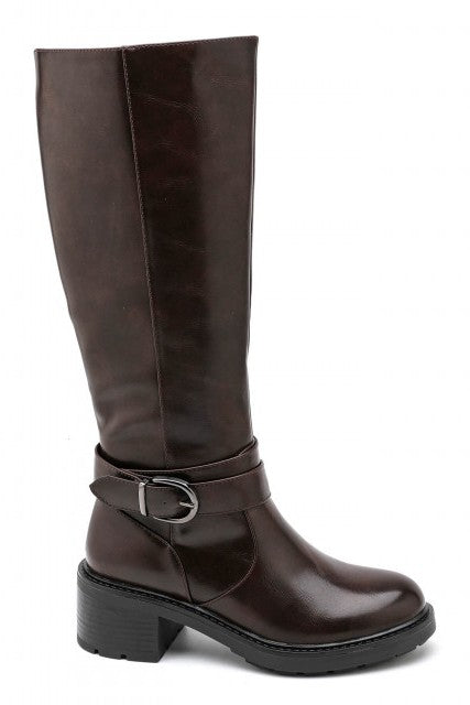 Bottes cavalières plateforme talon bloc, Marron