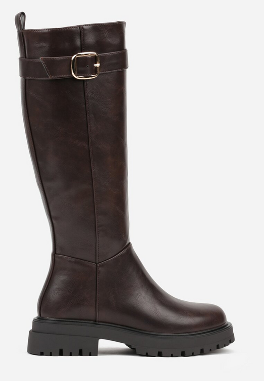 Botte cavalières à plateforme, Marron