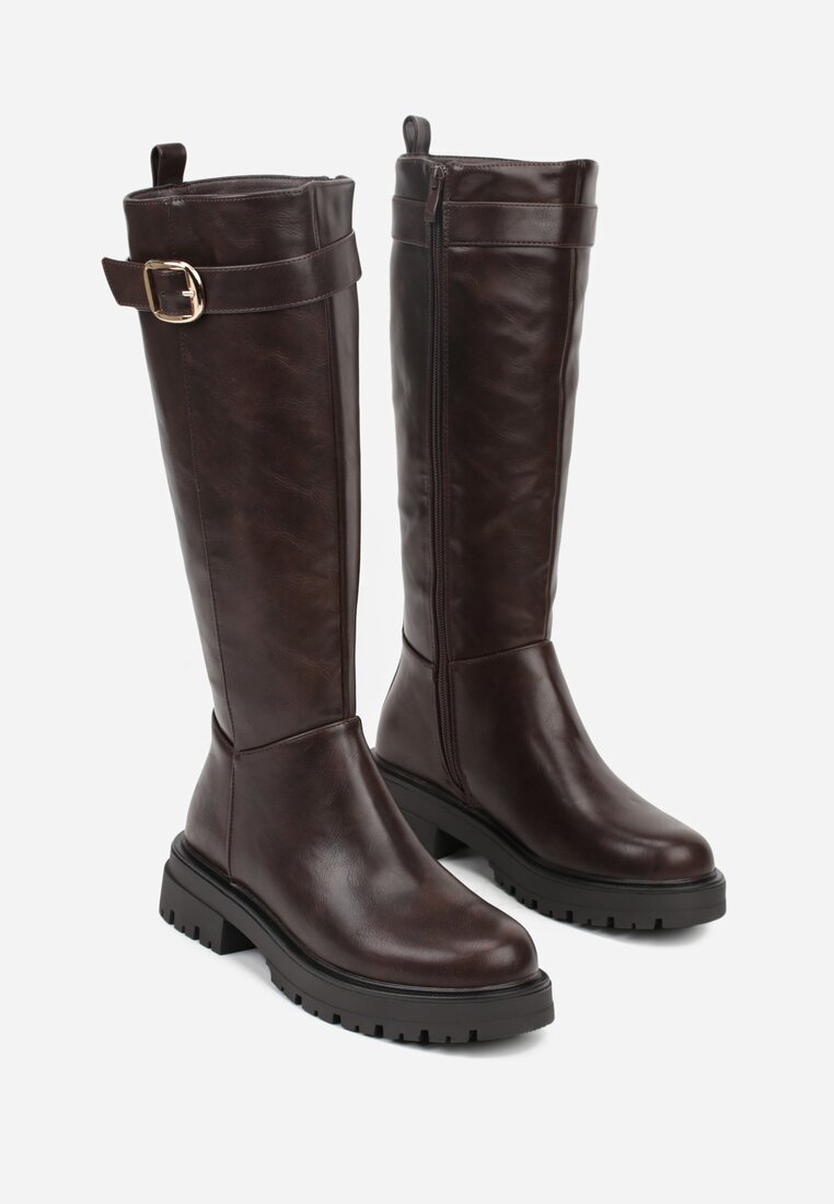 Botte cavalières à plateforme, Marron