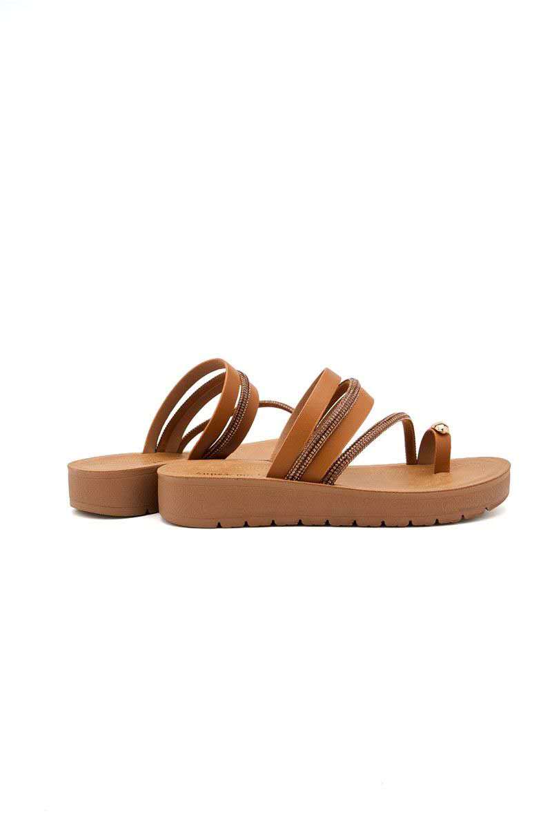 Sandale conforte avec strass à entre-doigt, Camel