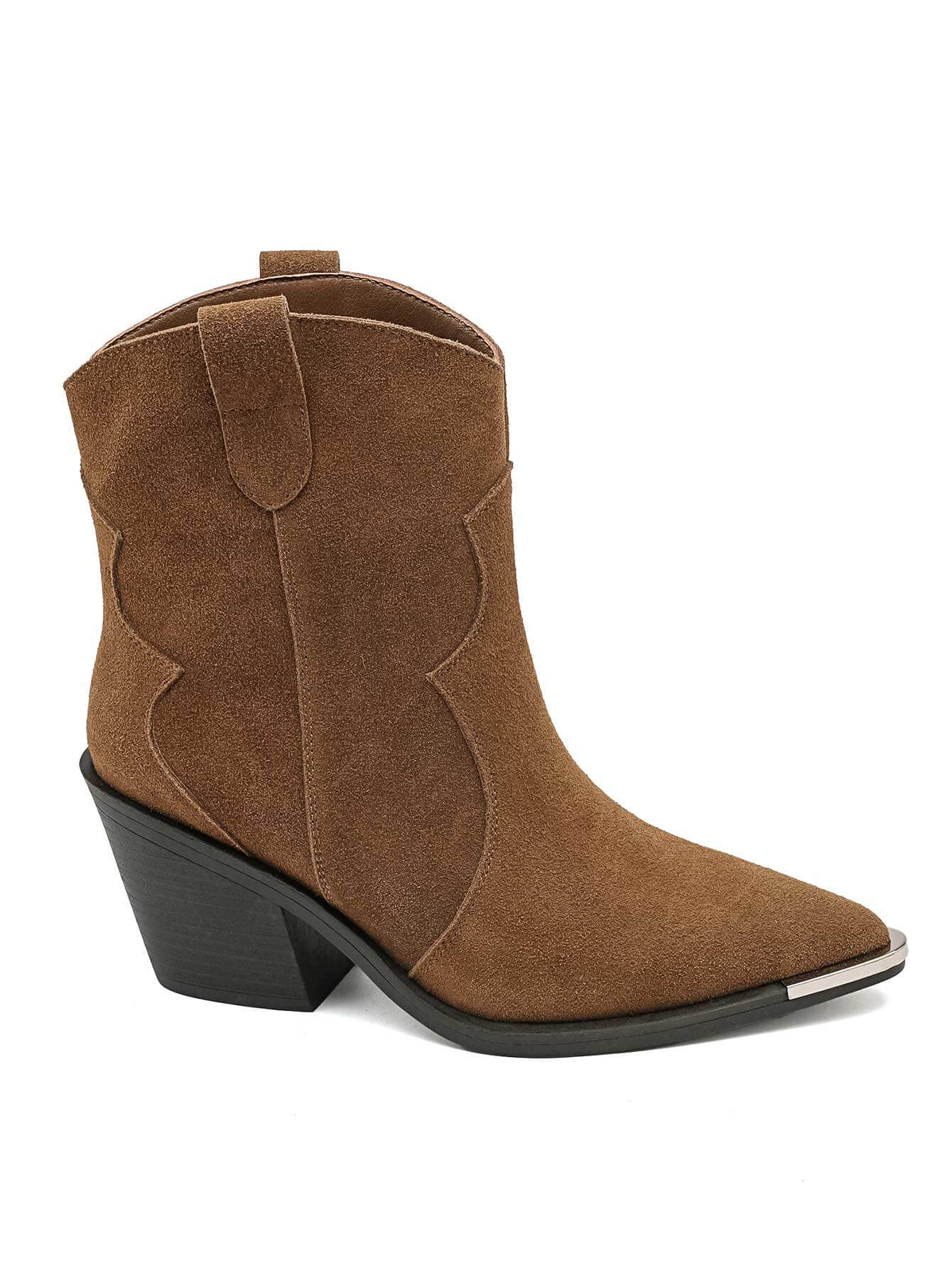 Bottines santiags à Cuir daim bout métallique