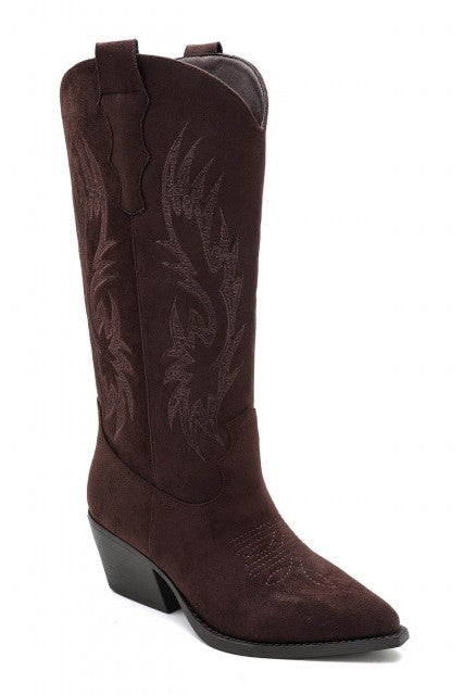 Bottes Santiags suédine style Cowboy, Marron