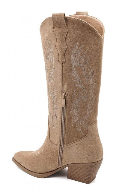 Bottes Santiags suédine style Cowboy, Taupe