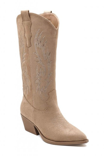 Bottes Santiags suédine style Cowboy, Taupe