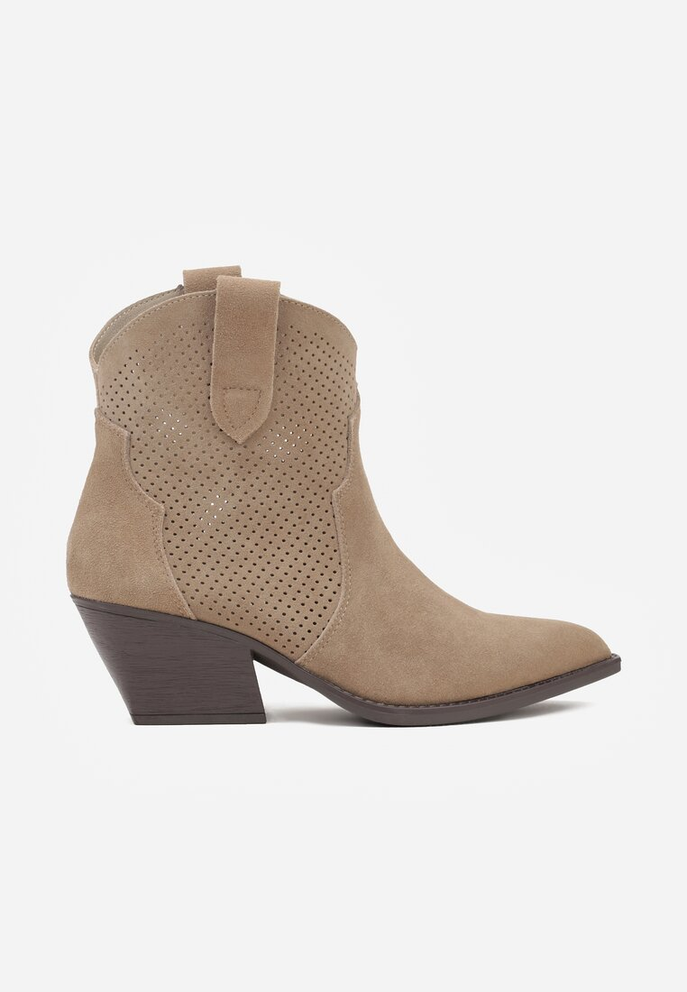 Bottines Santiags ajourée cuir nubuck,  Taupe