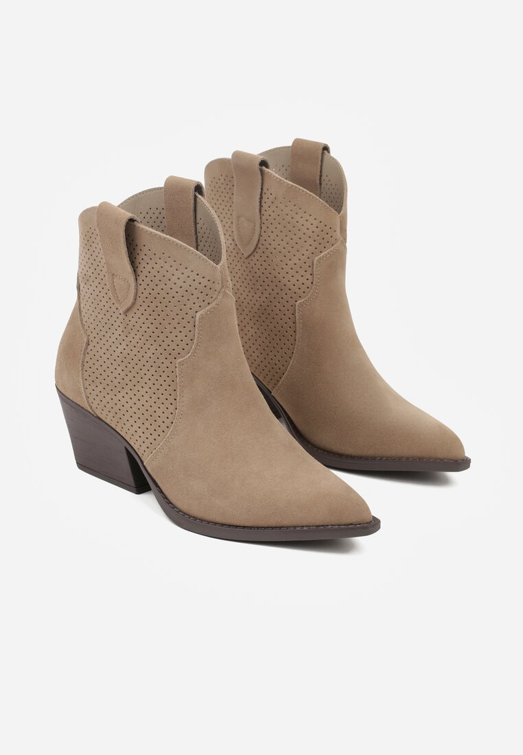 Bottines Santiags ajourée cuir nubuck,  Taupe