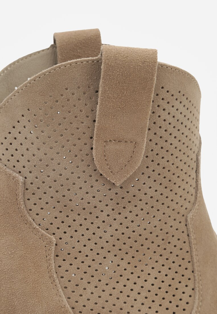 Bottines Santiags ajourée cuir nubuck,  Taupe