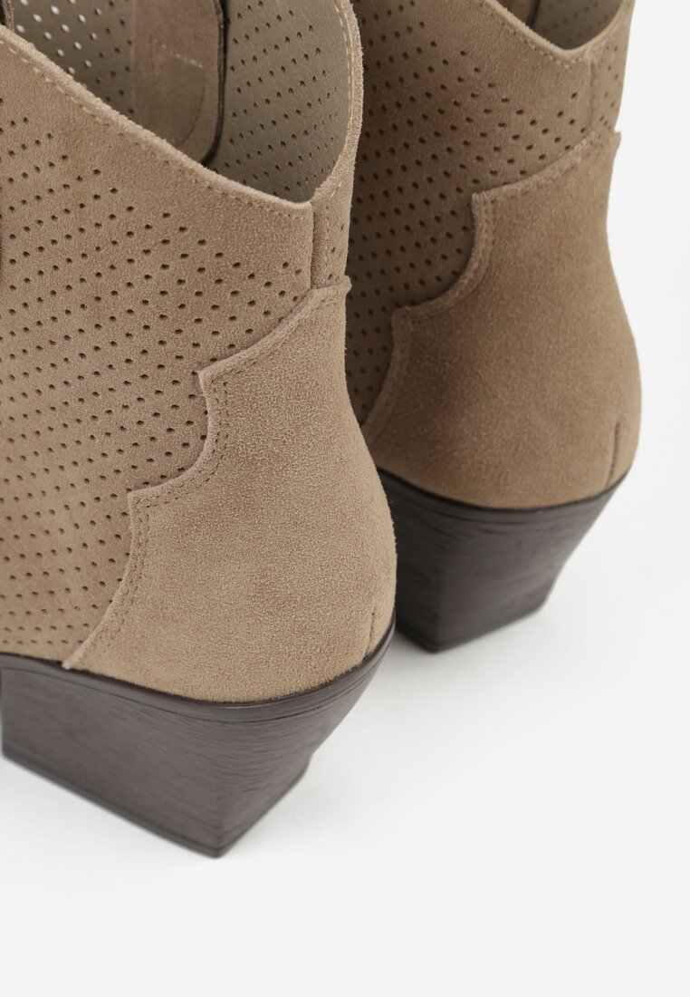Bottines Santiags ajourée cuir nubuck,  Taupe