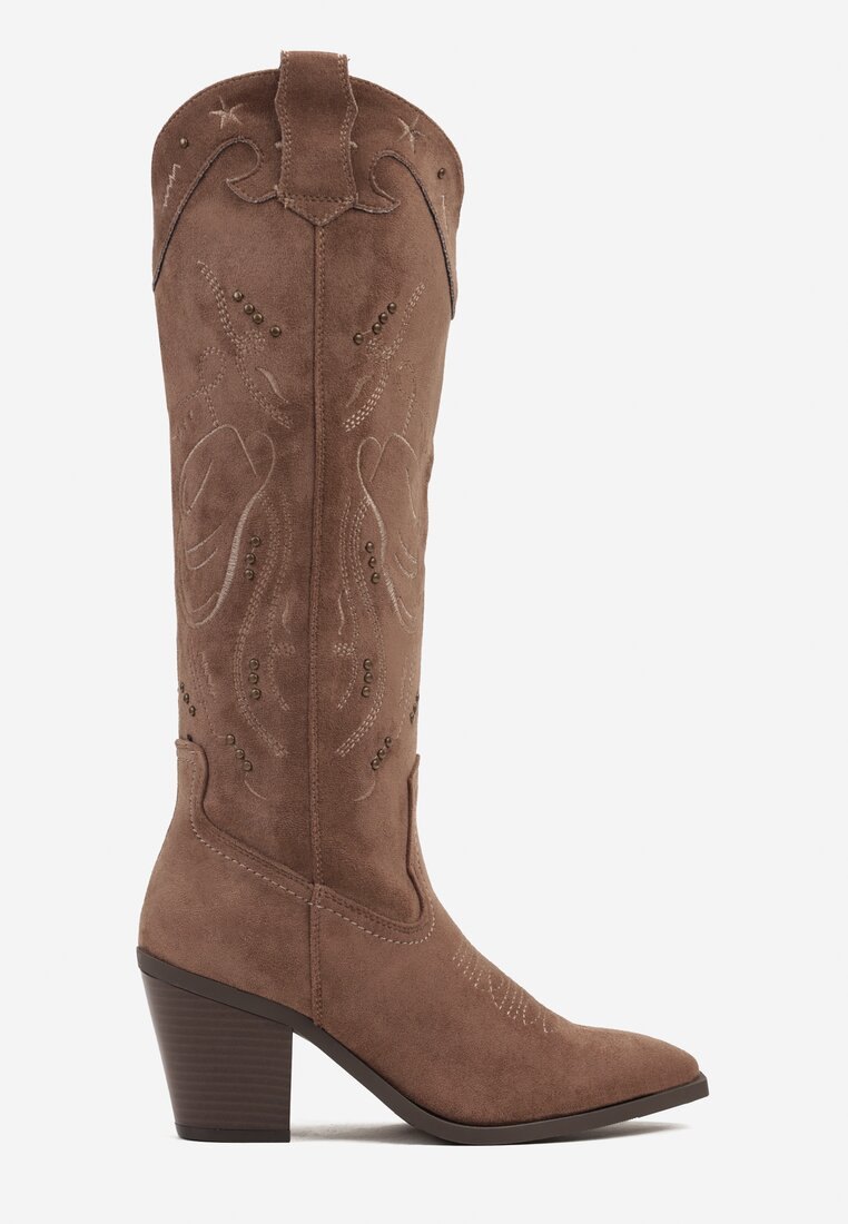 Botte Santiags bout pointu à strass, Taupe