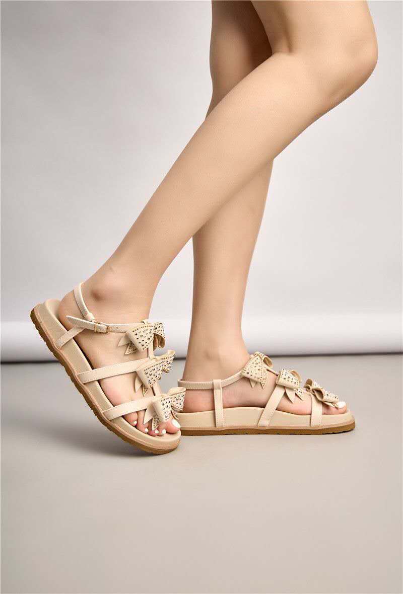 Sandales spartiates avec nœuds à plateforme, Beige