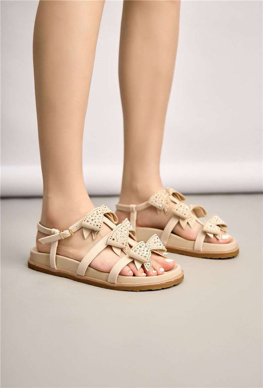 Sandales spartiates avec nœuds à plateforme, Beige