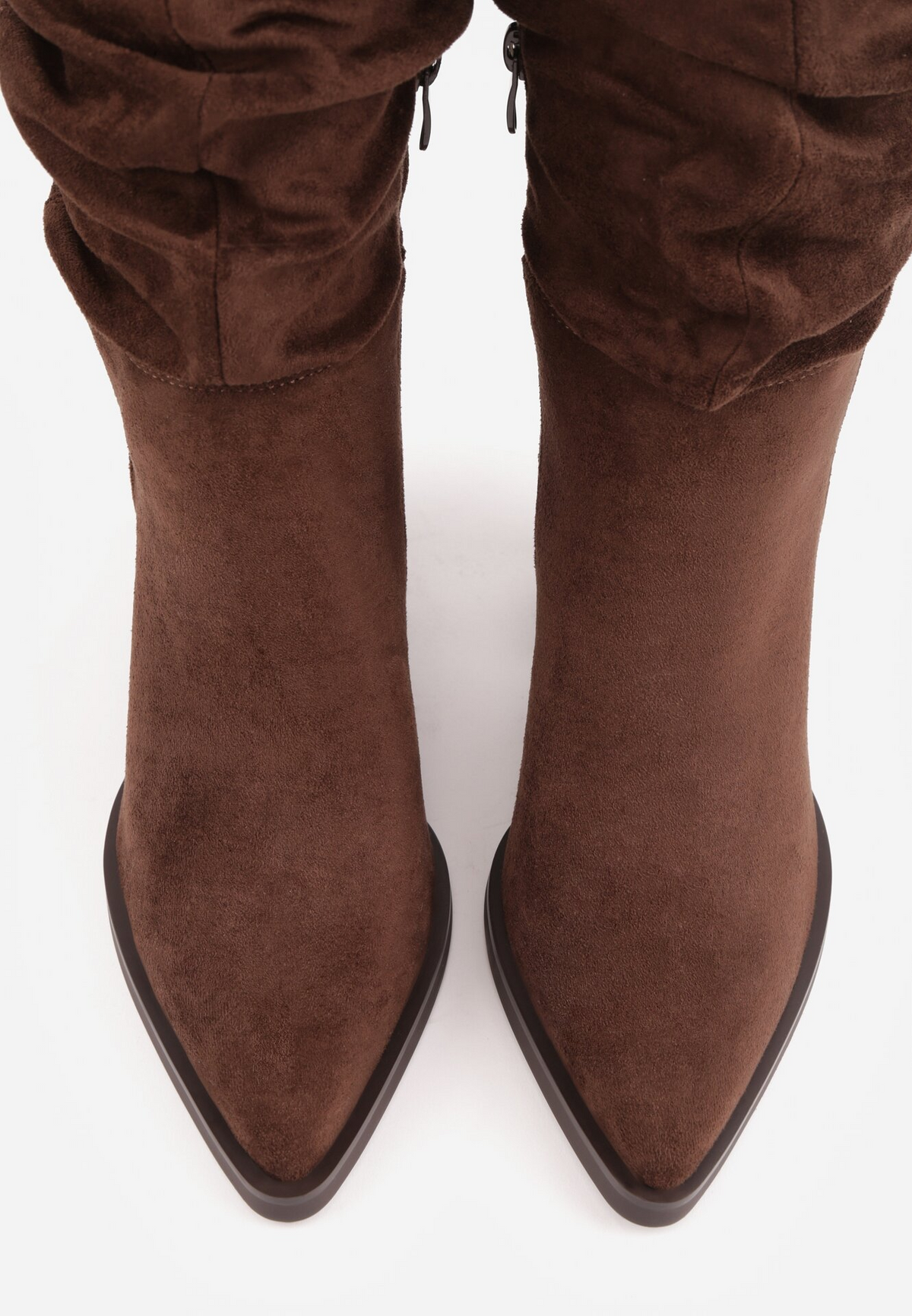 Bottes bout pointu effet plissé à talon bloc - marron