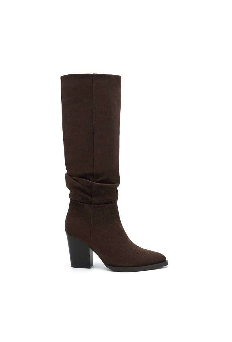 Bottes bout pointu effet plissé à talon bloc - marron