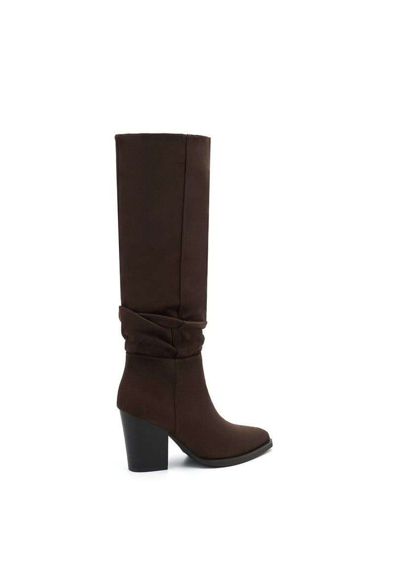 Bottes bout pointu effet plissé à talon bloc - marron