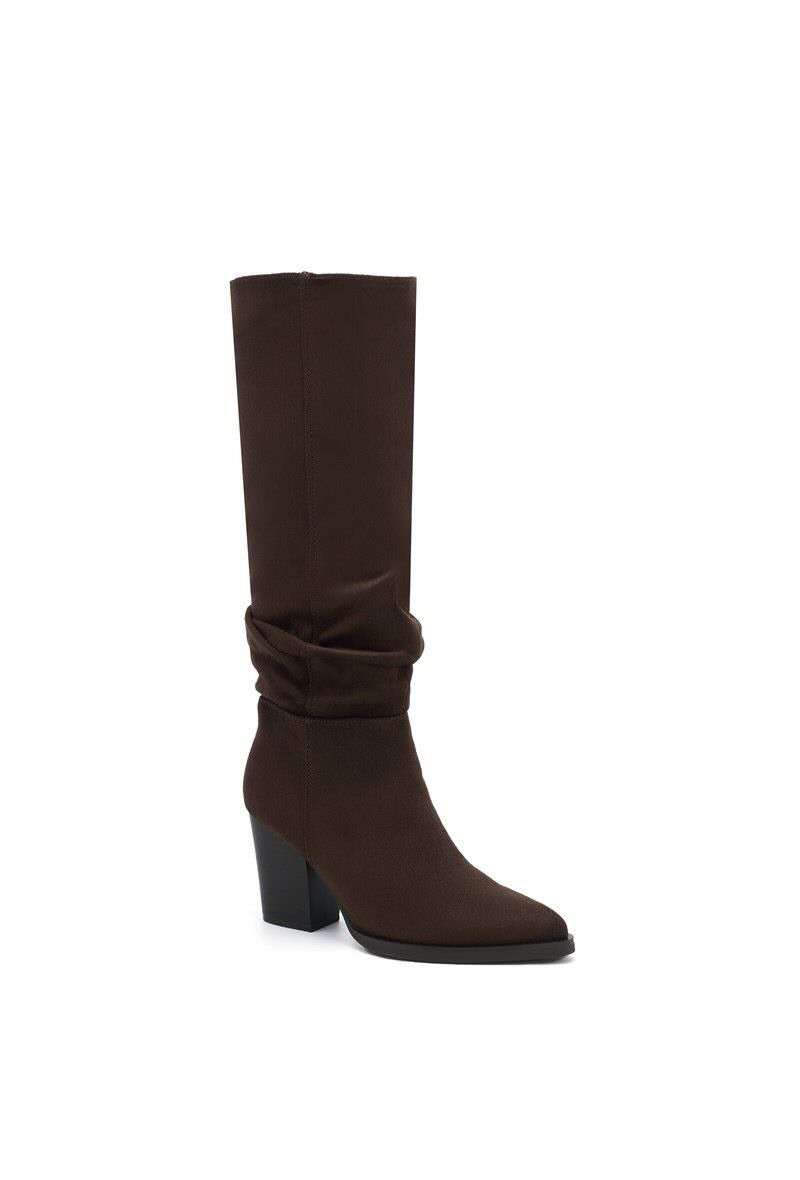 Bottes bout pointu effet plissé à talon bloc - marron
