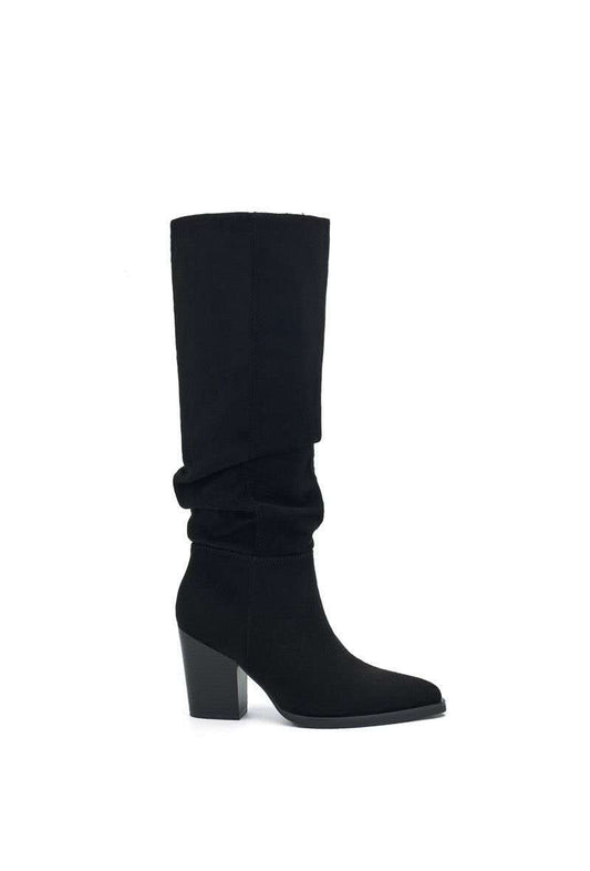 Bottes bout pointu effet plissé à talon bloc - noir