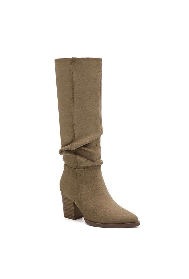 Bottes bout pointu effet plissé à talon bloc - taupe
