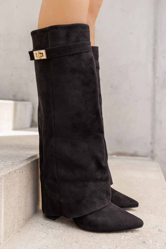Bottes guêtres à talon carré et bout pointu, Noir