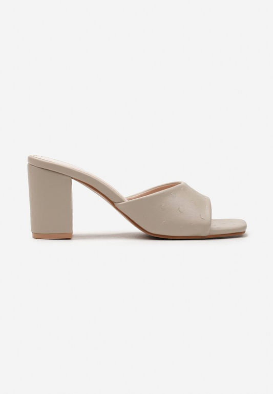 Mules à talons carrés pour femmes, Beige