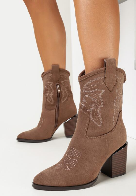 Bottes Santiags mi-mollet Style Western, Taupe