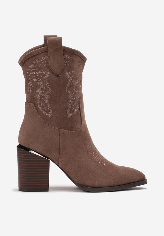 Bottes Santiags mi-mollet Style Western, Taupe