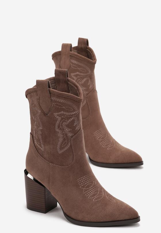 Bottes Santiags mi-mollet Style Western, Taupe