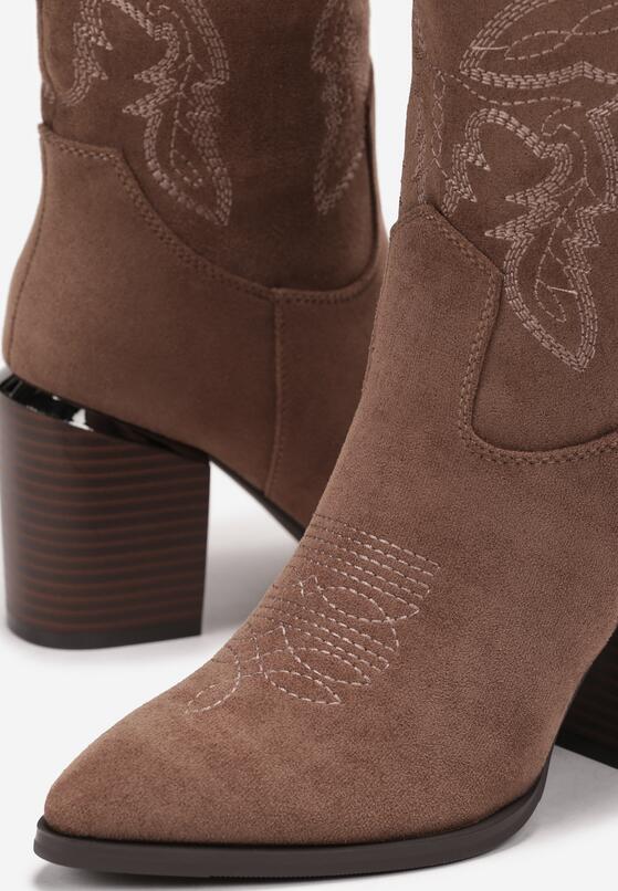 Bottes Santiags mi-mollet Style Western, Taupe