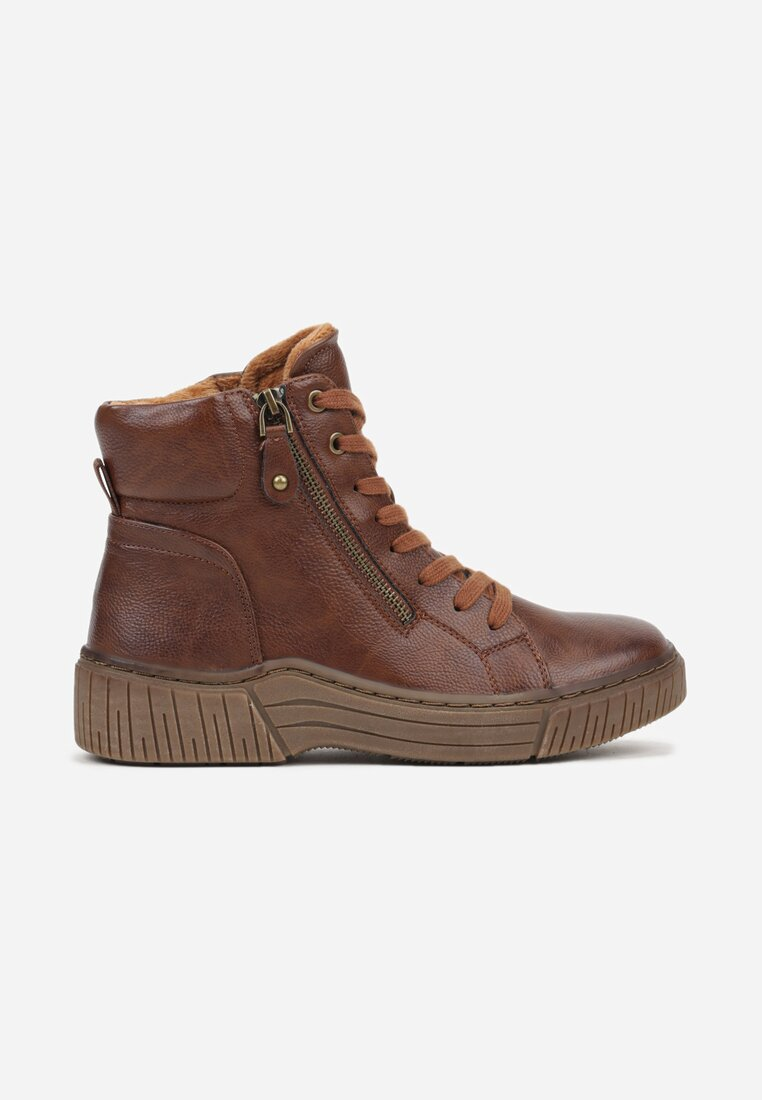 Bottines plates à lacets style sneaker, Marron