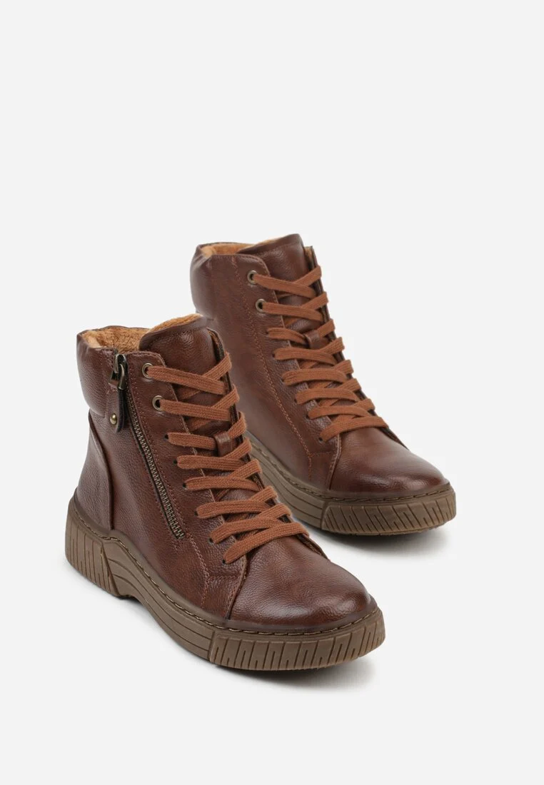 Bottines plates à lacets style sneaker, Marron