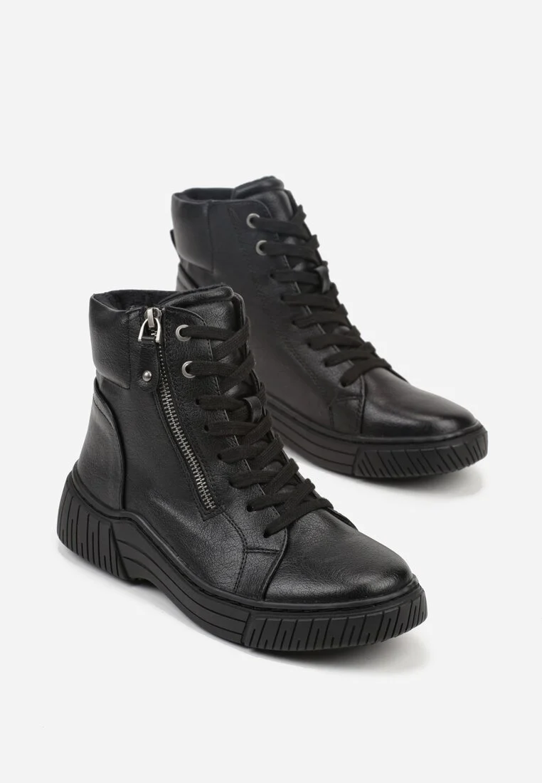 Bottines plates à lacets style sneaker, Noir
