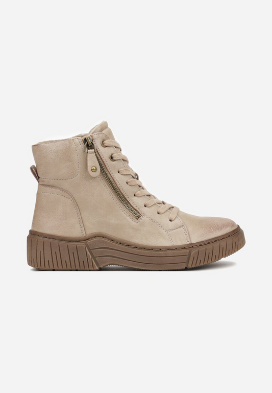 Bottines plates à lacets style sneaker, Taupe