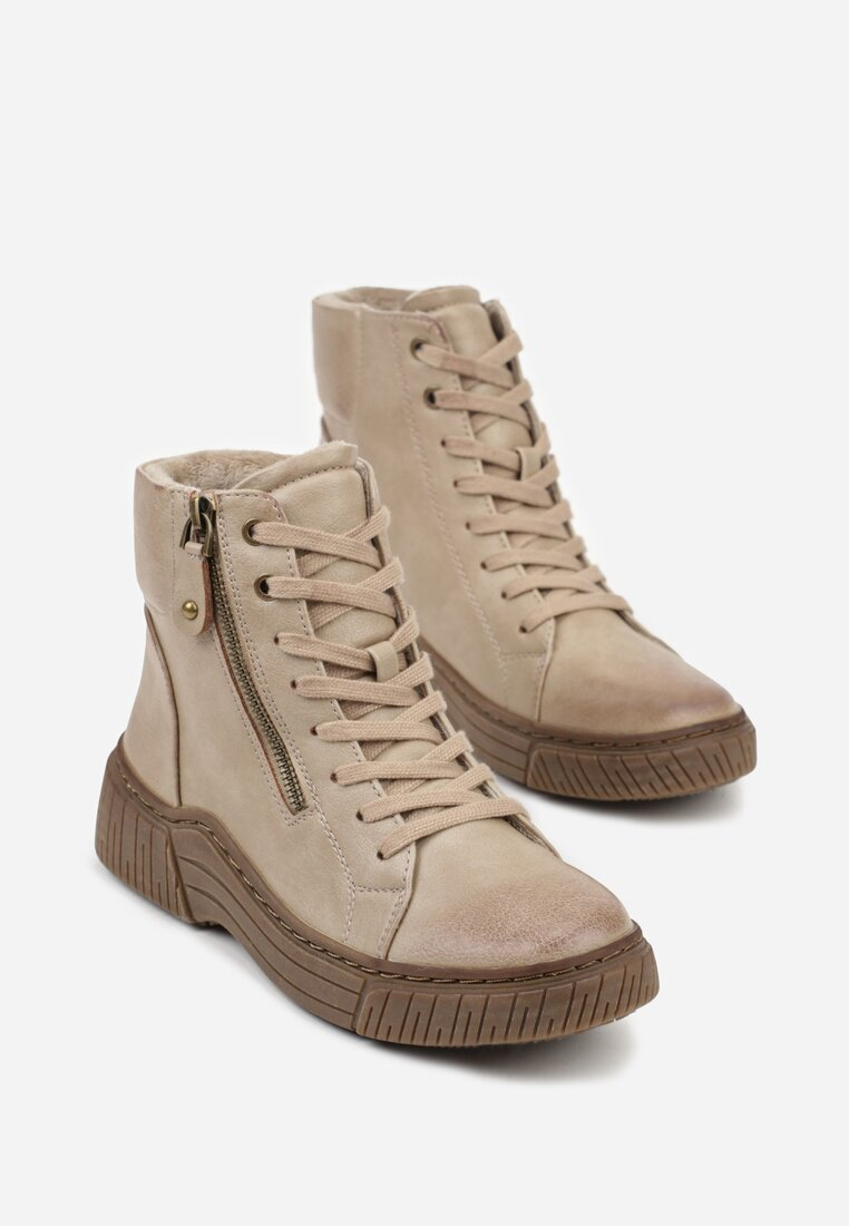 Bottines plates à lacets style sneaker, Taupe