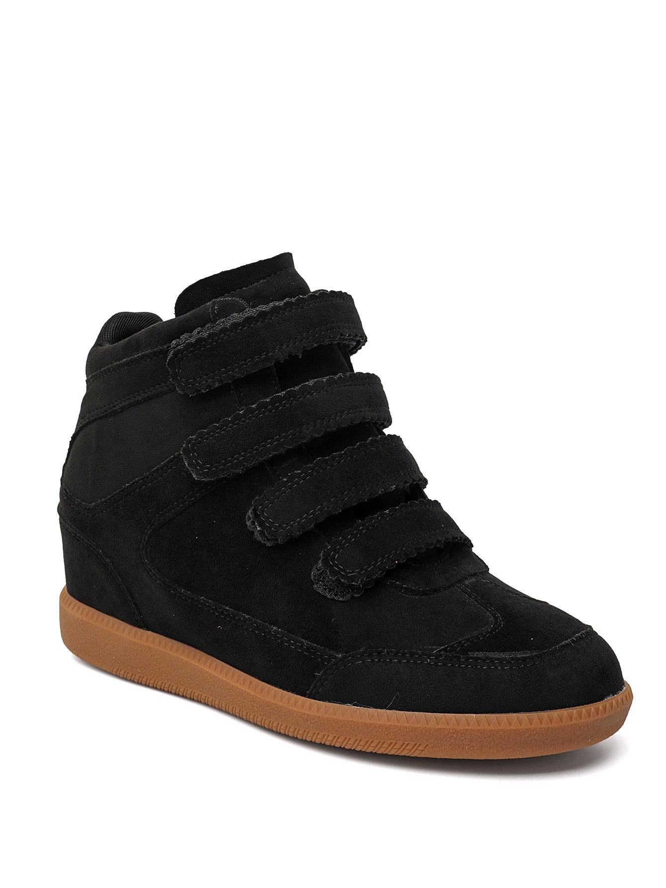 Sneakers Compensées à Scratchs en Suédine - noir