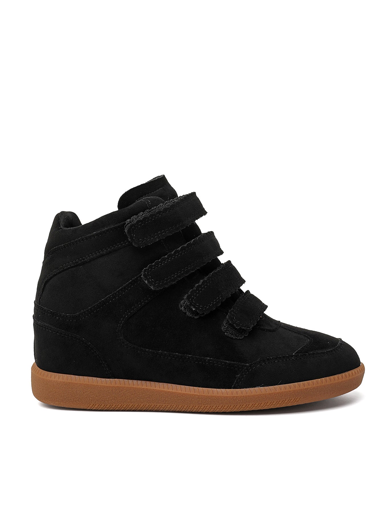 Sneakers Compensées à Scratchs en Suédine - noir