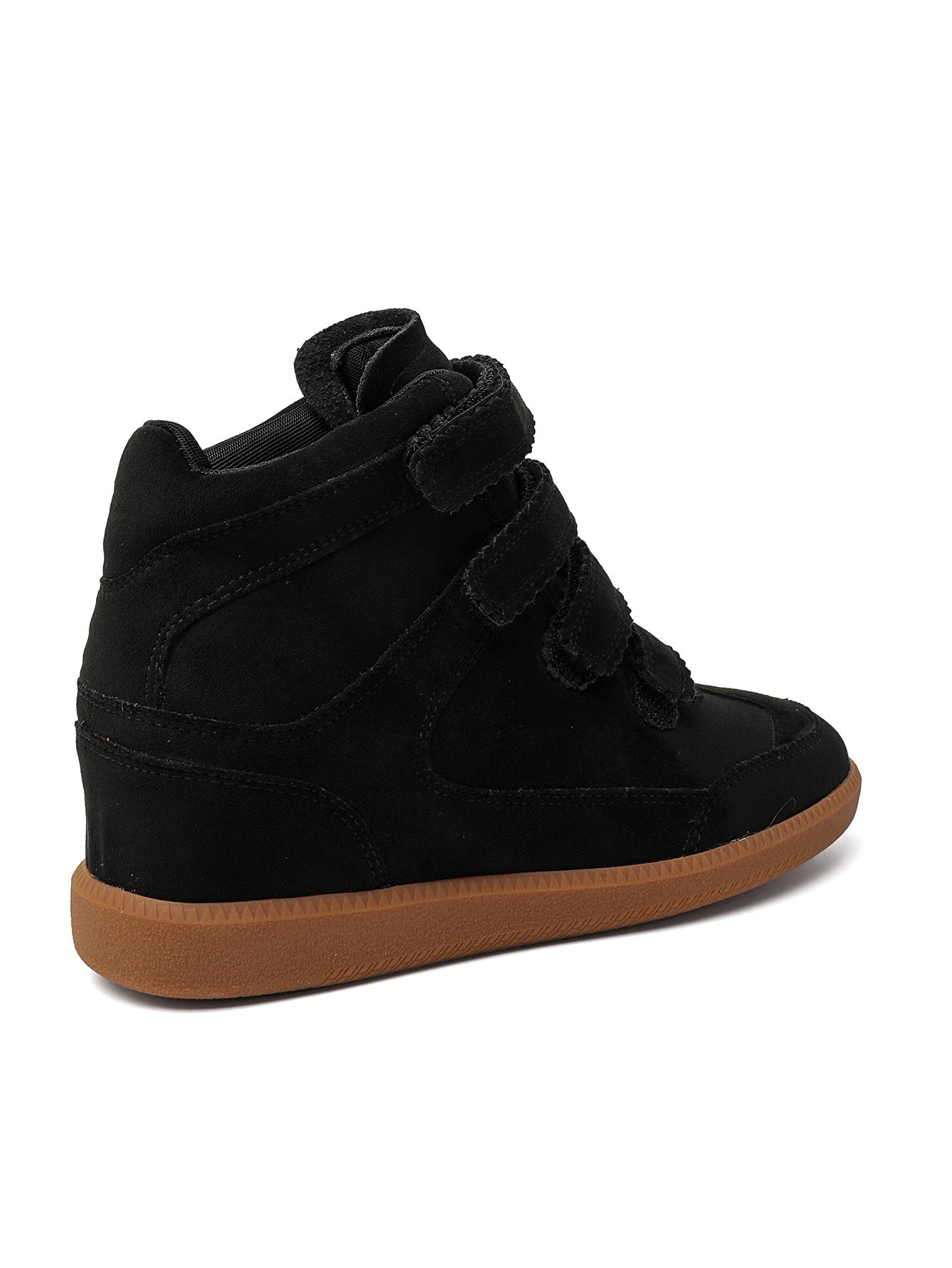 Sneakers Compensées à Scratchs en Suédine - noir