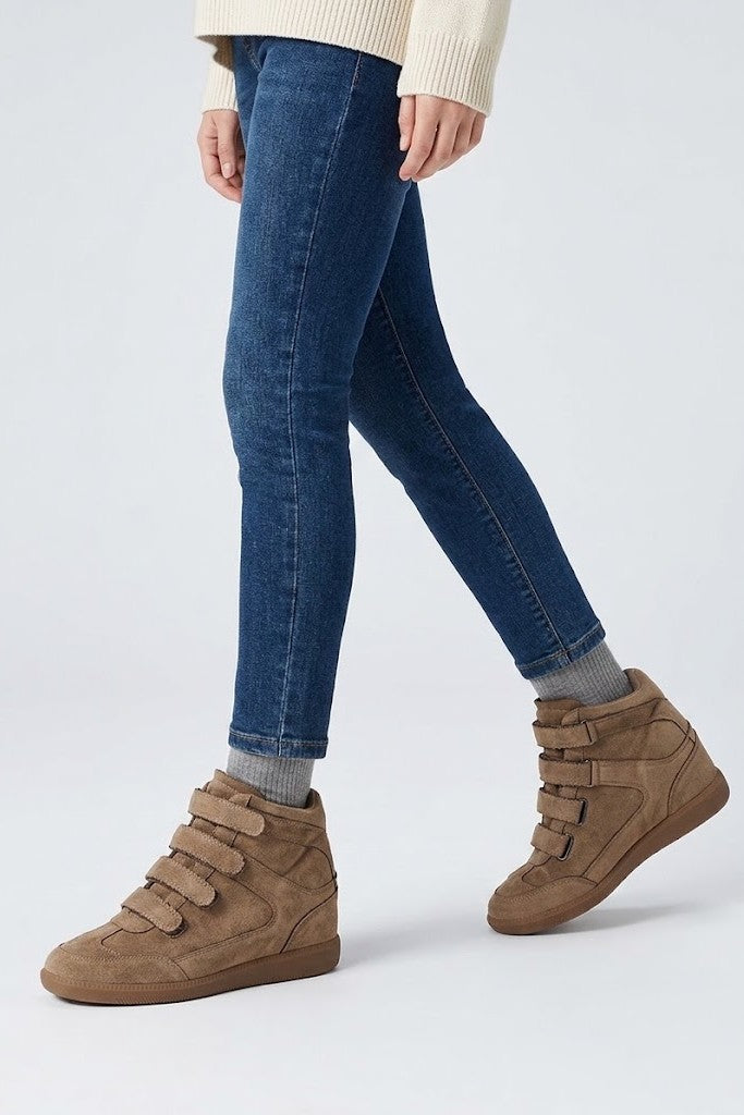 Sneakers Compensées à multi Brides Scratch Taupe